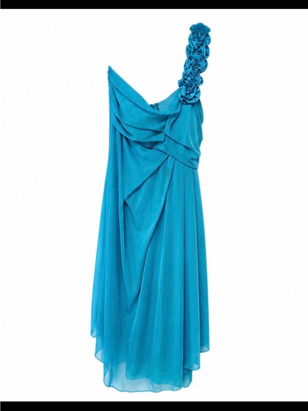 Teal One-Shoulder Floral Strap Chiffon Dress